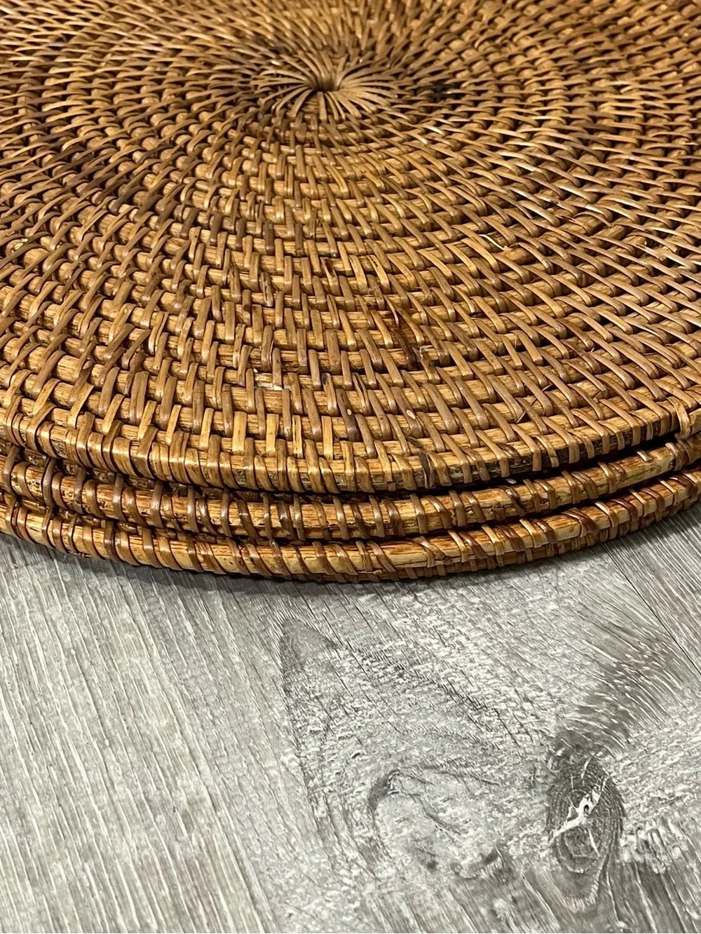 Pier 1 One Imports Brown Rattan Wooden Basket and 4 Round Table Placemats